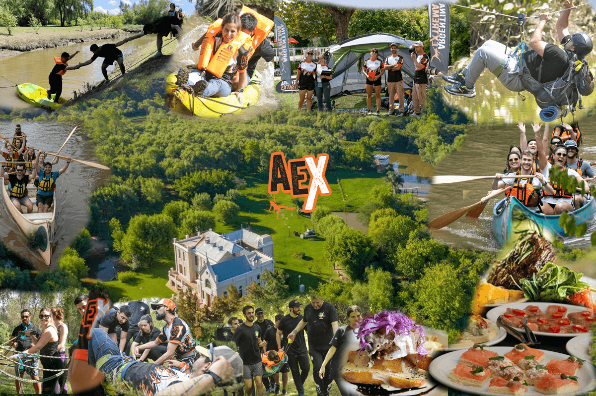 Grupo empresarial realizando actividades de team building en paisaje montañoso argentino con guías de Argentina Extrema